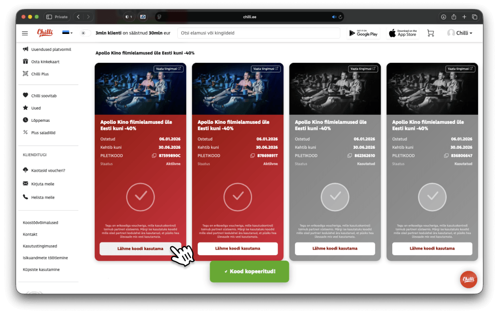 Erikoodidega voucherite haldus muutus mugavamaks